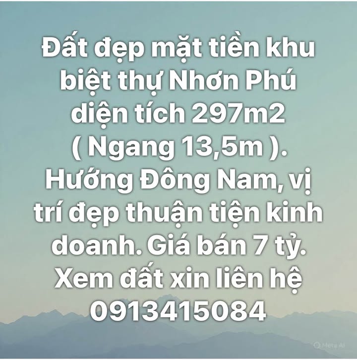 Đất mặt tiền khu biệt thự Nhơn Phú 297m² giá 7 tỷ - Tiềm năng kinh doanh vượt trội!