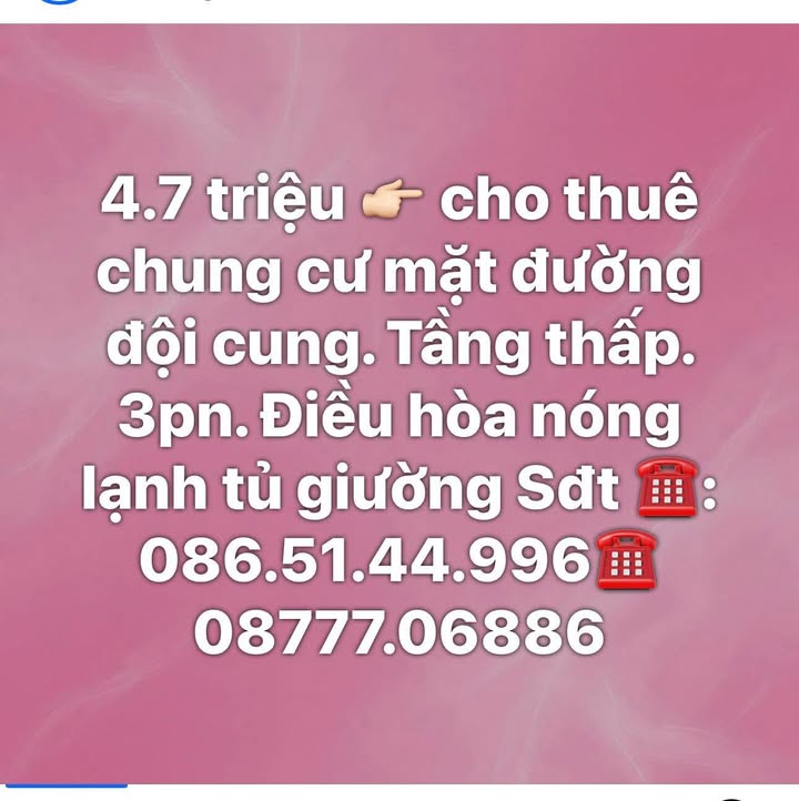 Chung cư cho thuê tại Đường Đội Cung, Vinh - 3 phòng ngủ chỉ 4.7 triệu/tháng!