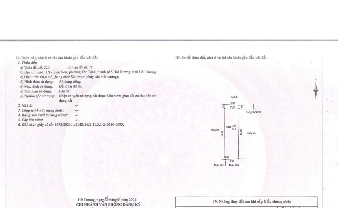 Bán lô đất ngõ 12 Kim Sơn, Ninh Giang 60m² giá 2.48 tỷ - Hướng Bắc, ô tô vào tận nơi!