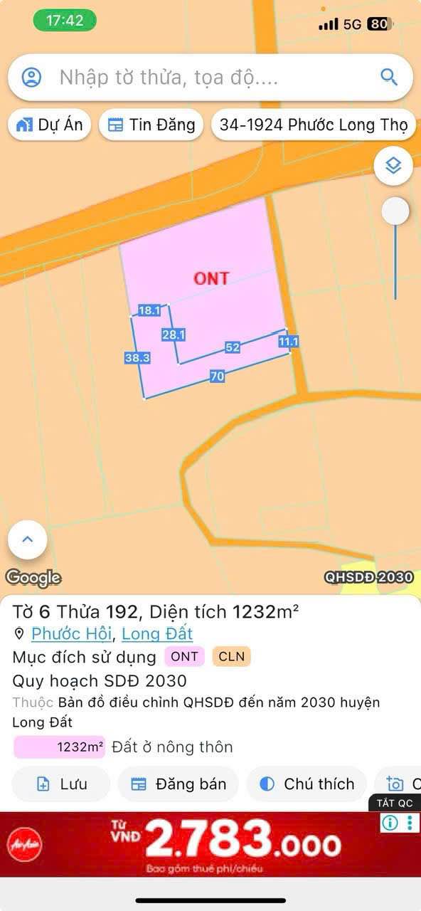 Đất nền Đất Đỏ 1200m² giá chỉ 1.75 tỷ - Đầu tư lâu dài sinh lời!