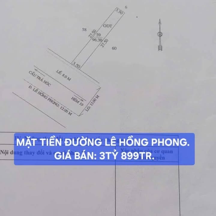 Đất nền 96m² đường Lê Hồng Phong, Trà An - Giá 3.899 tỷ - Sổ đỏ chính chủ!
