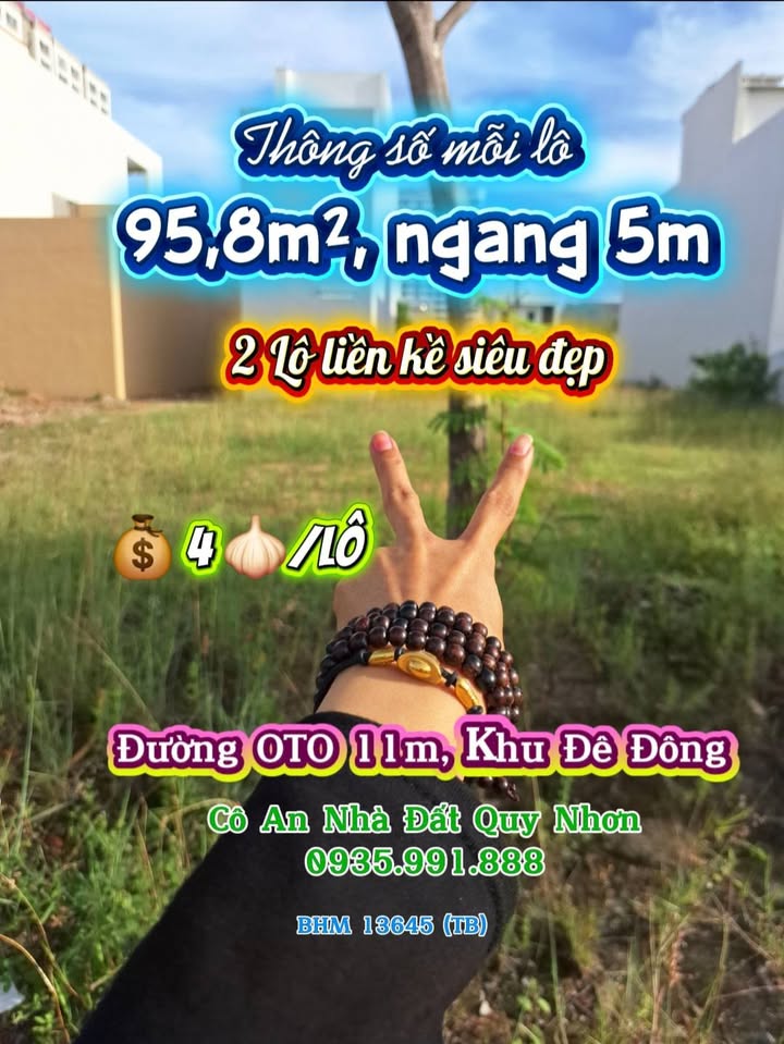 Đất liền kề khu Đê Đông, Nhơn Bình, Quy Nhơn 95.8m² giá chỉ 4 tỷ - Đầu tư sinh lời ngay!
