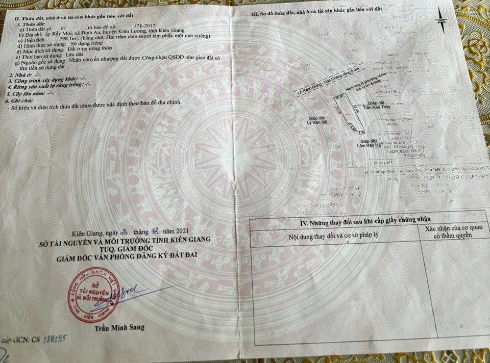 Đất thổ cư 298m² xã Bình An, Kiên Lương chỉ 1,4 tỷ - Sổ hồng riêng, tiện lợi xe hơi!