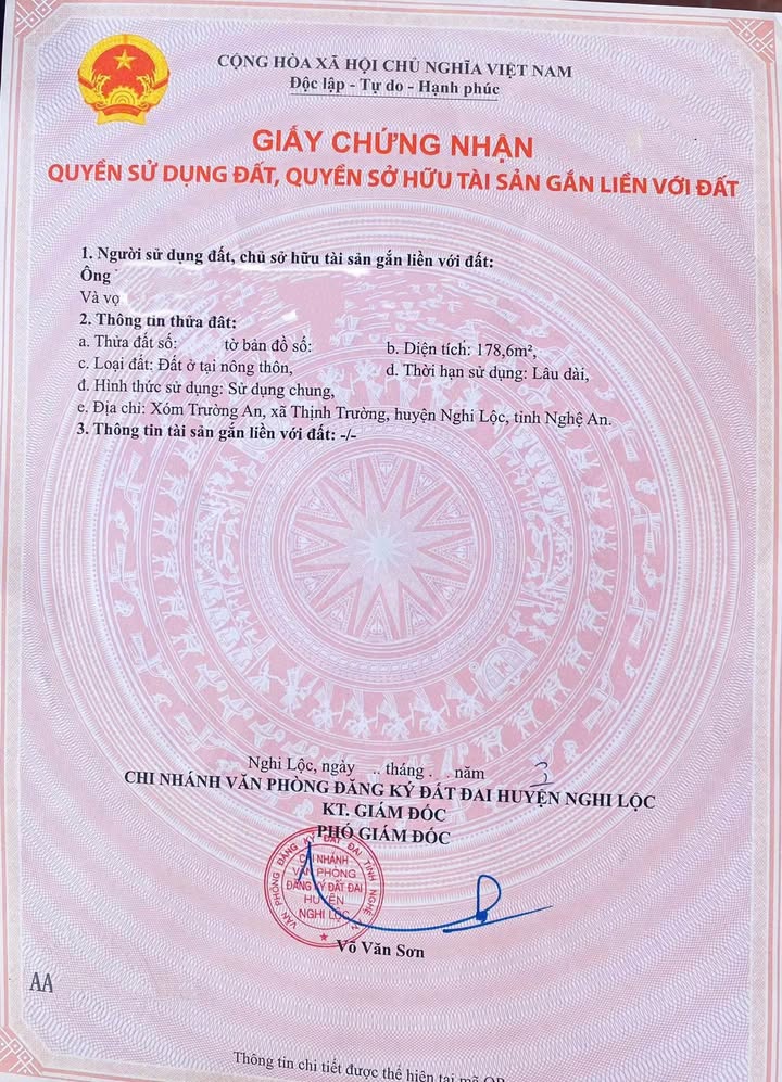 Đất thổ cư Nghi Trường 178.6m² giá 3 tỷ - Mặt tiền đường kinh doanh Đức Thiết!