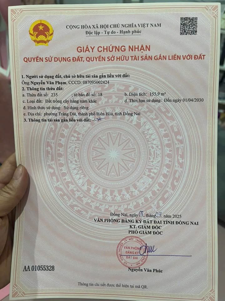 Đất nền Trảng Dài Biên Hòa 155,9m² giá 1,799 tỷ - Đầu tư sinh lời ngay!