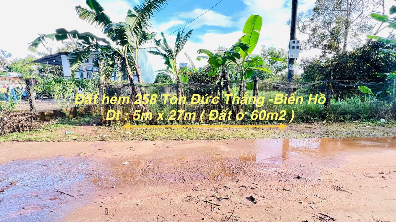 Đất hẻm 258 Tôn Đức Thắng, Pleiku 135m² giá 600 triệu - Hẻm ô tô, cách chợ chỉ 500m!