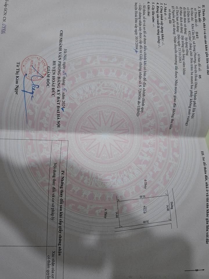 Đất lô góc 432m² tại Song Phương Hoài Đức - Mặt tiền 14,4m, giá đầu tư hấp dẫn!