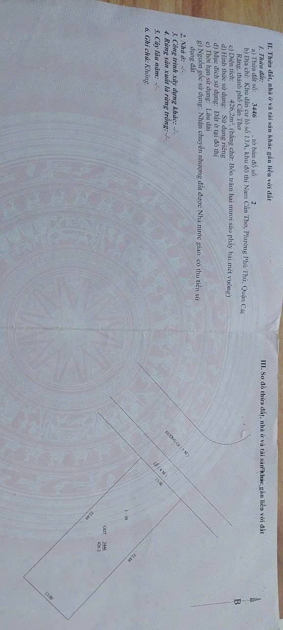 Nền biệt thự KDC Thiên Lộc Cần Thơ 426m² giá 7.5 tỷ - Hướng Tây Bắc, pháp lý rõ ràng!