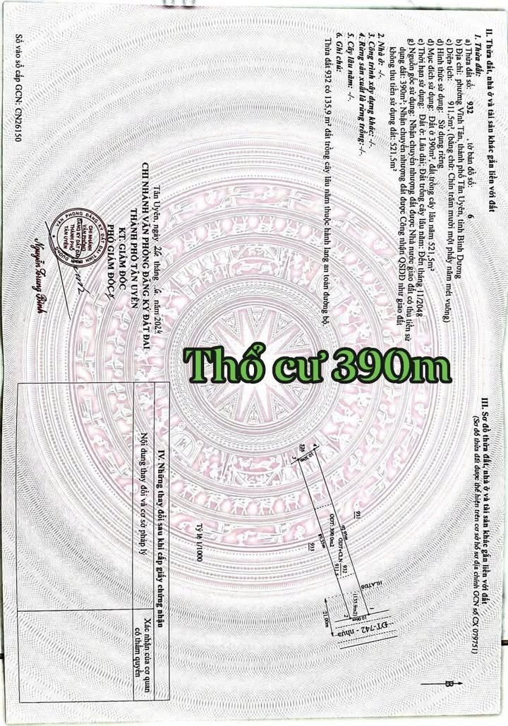 Đất thổ cư 390m² mặt tiền ĐT 742 Vĩnh Tân - Cơ hội đầu tư tuyệt vời!