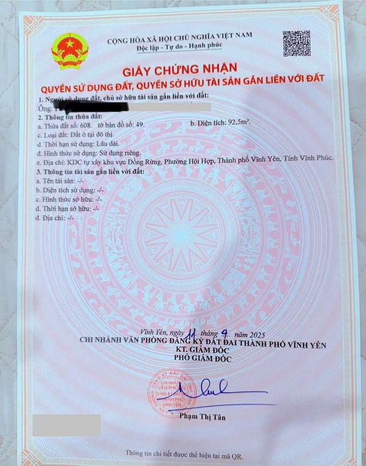 Đất nền góc đẹp tại Hội Hợp, Vĩnh Yên, 92.5m² giá 2.9 tỷ - Sổ hồng chính chủ!