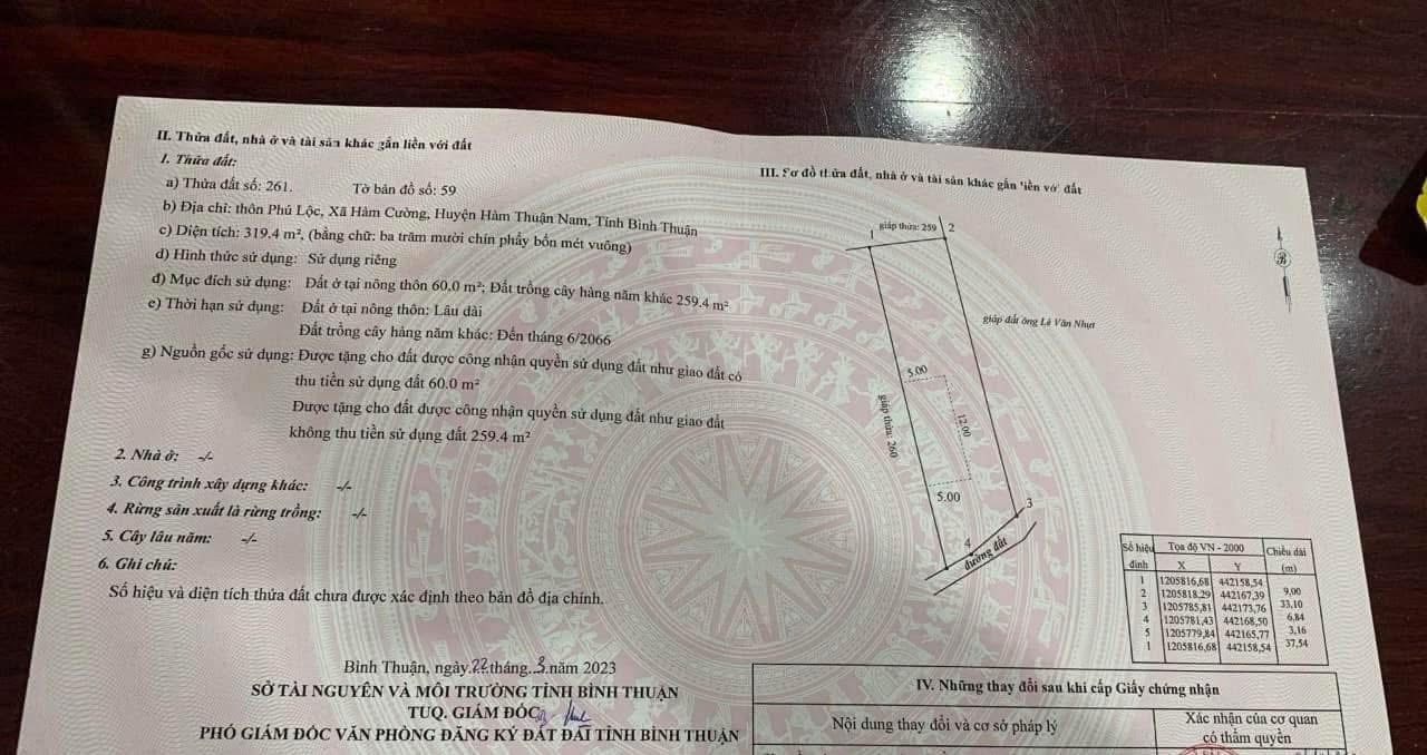 Đất nền Hàm Cường 319m² giá 650 triệu - Gần cao tốc, hướng biển