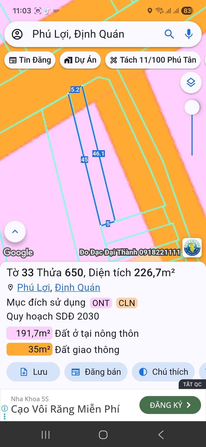 Đất thổ cư tại km116 Phú Lợi, Định Quán 230m² giá 1.65 tỷ - Đầu tư sinh lời ngay!