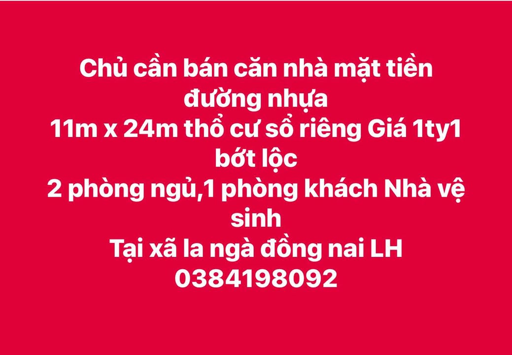 Nhà mặt tiền xã La Ngà, 264m² giá 1.1 tỷ - Chính chủ bán gấp!