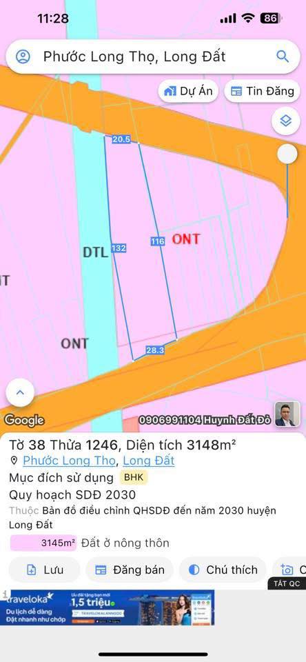 Đất nền 02 mặt tiền Quốc lộ 55, Đất Đỏ 3185m² - Cơ hội đầu tư tuyệt vời!