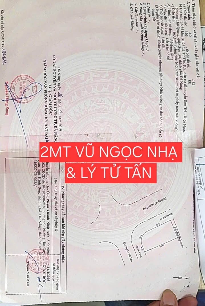 Đất nền góc 2 mặt tiền Vũ Ngọc Nhạ, Sơn Trà, 165m² giá 23 tỷ - Cơ hội đầu tư hấp dẫn!