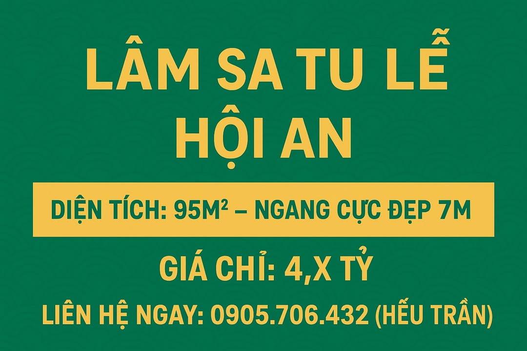 Đất nền Cẩm Phô, Hội An 95m² giá 4 tỷ - Mặt tiền 7m, cơ hội đầu tư hiếm có!