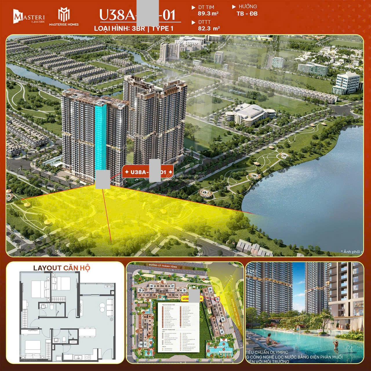 Căn hộ 3PN Masteri Lakeside Gia Lâm 82,3m² giá 5,732 tỷ - Cơ hội cuối cùng!