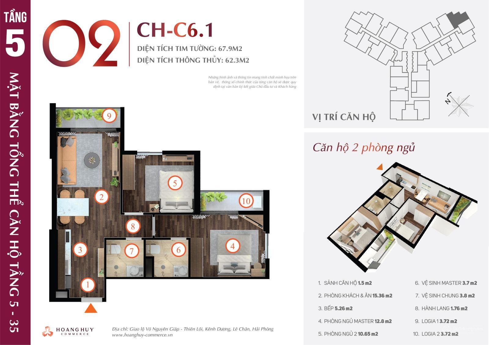 Căn hộ 2PN 2WC Hoàng Huy Commerce 68m² giá 2,3 tỷ - Căn góc đẹp lung linh!