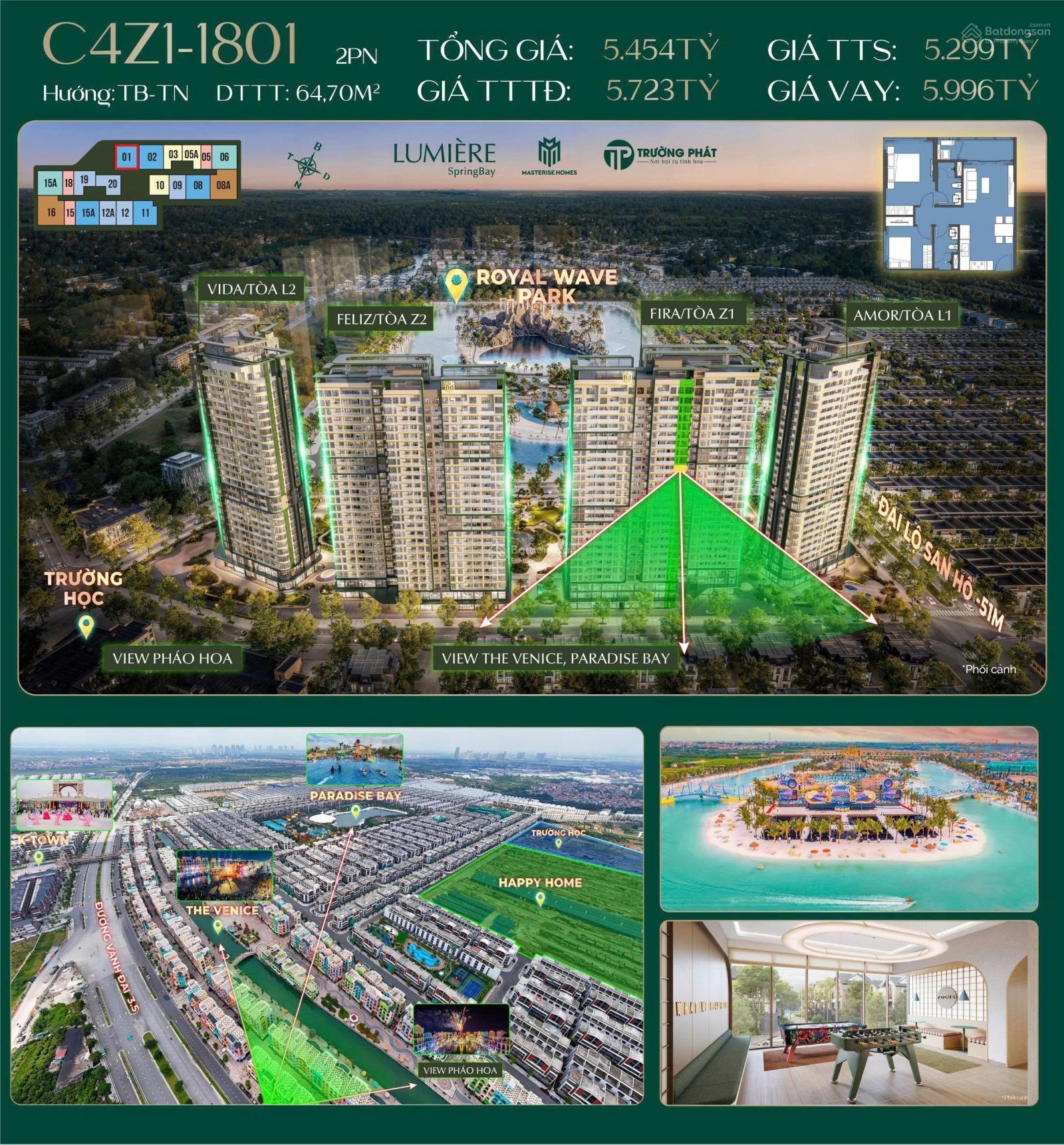 Căn hộ 2PN 64m² tại Lumiere SpringBay, 5 tỷ - Thiết kế hiện đại và tiện nghi!