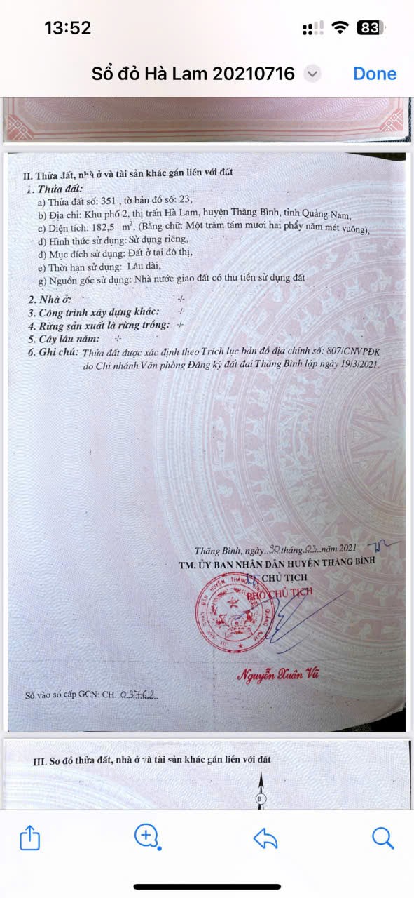 Đất nền Thăng Bình, Quảng Nam 182m² giá 3.7 tỷ - Hướng Đông Bắc, chính chủ!