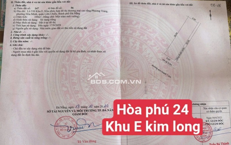 Bán đất Hoà Phú 24 - Khu E Kim Long 100m² giá 7.19 tỷ - Đối diện trung quận, tiện ích đầy đủ!