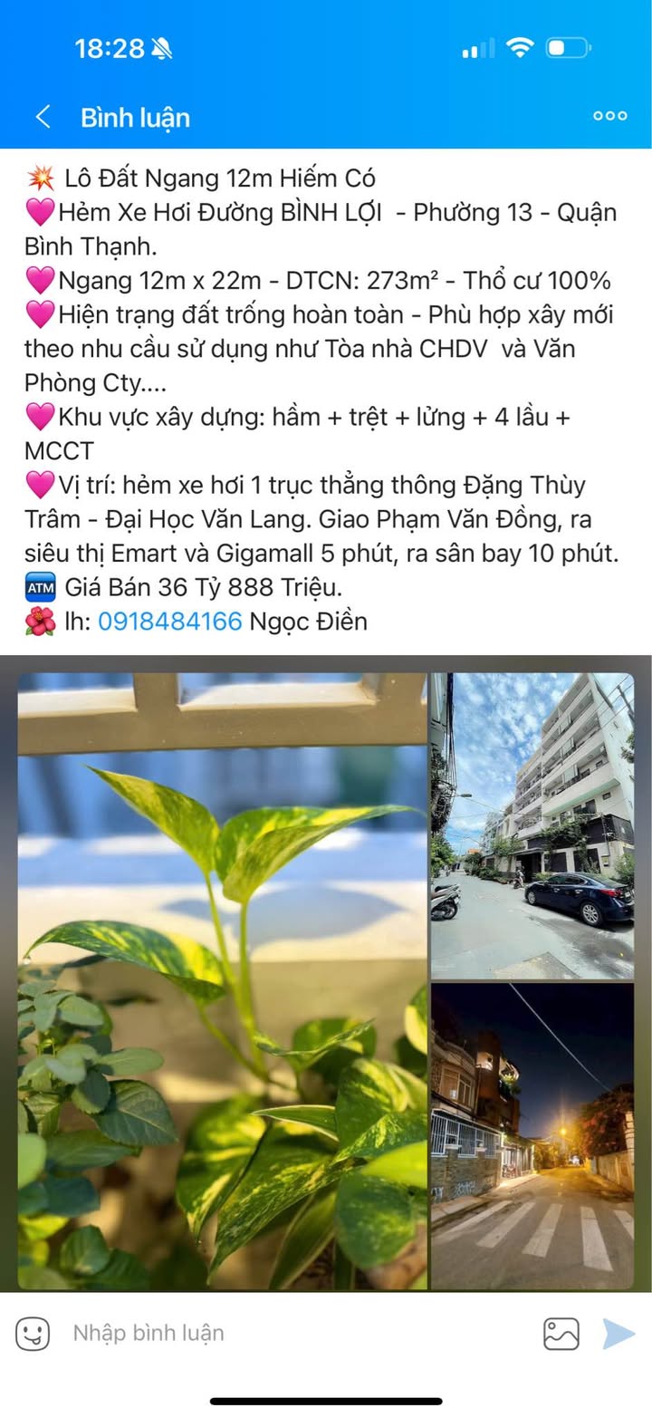 Lô đất 273m² hẻm xe hơi Bình Lợi - Quận Bình Thạnh chỉ 36.888 tỷ!