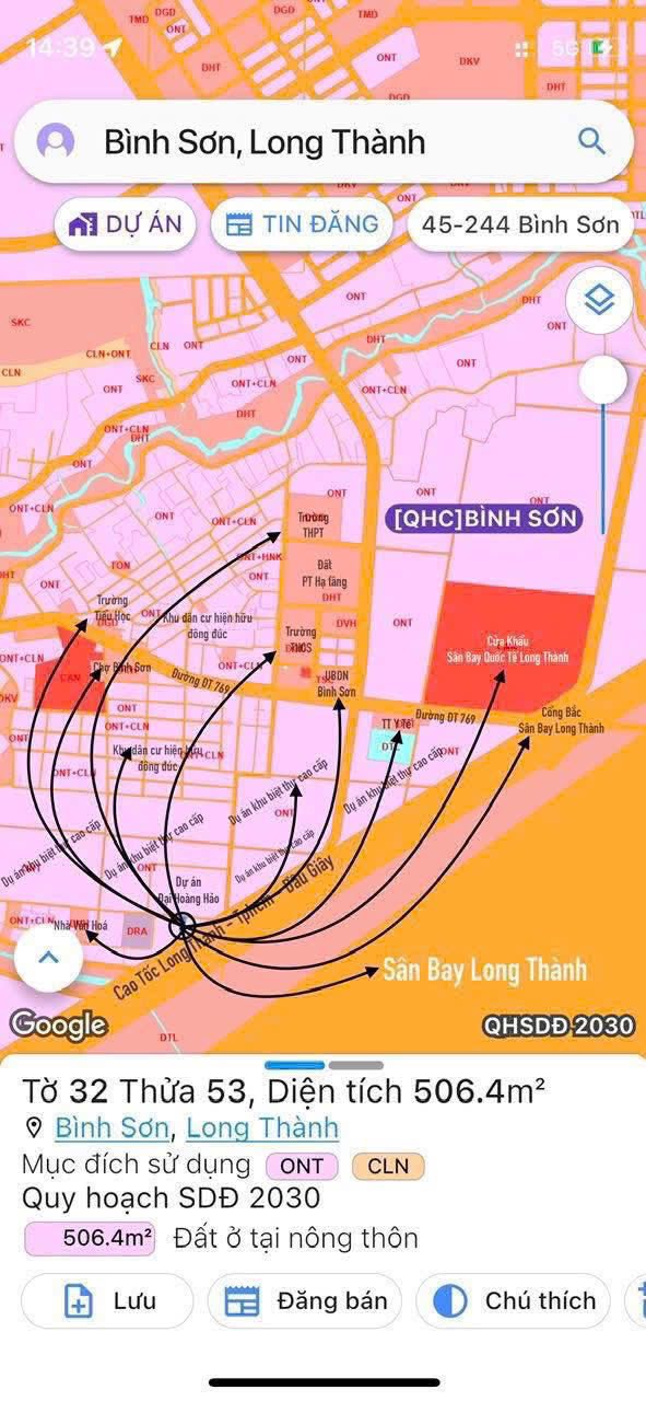 Đất thổ cư 600m² xã Bình Sơn, Long Thành 1.424m² - Cơ hội đầu tư không thể bỏ qua!