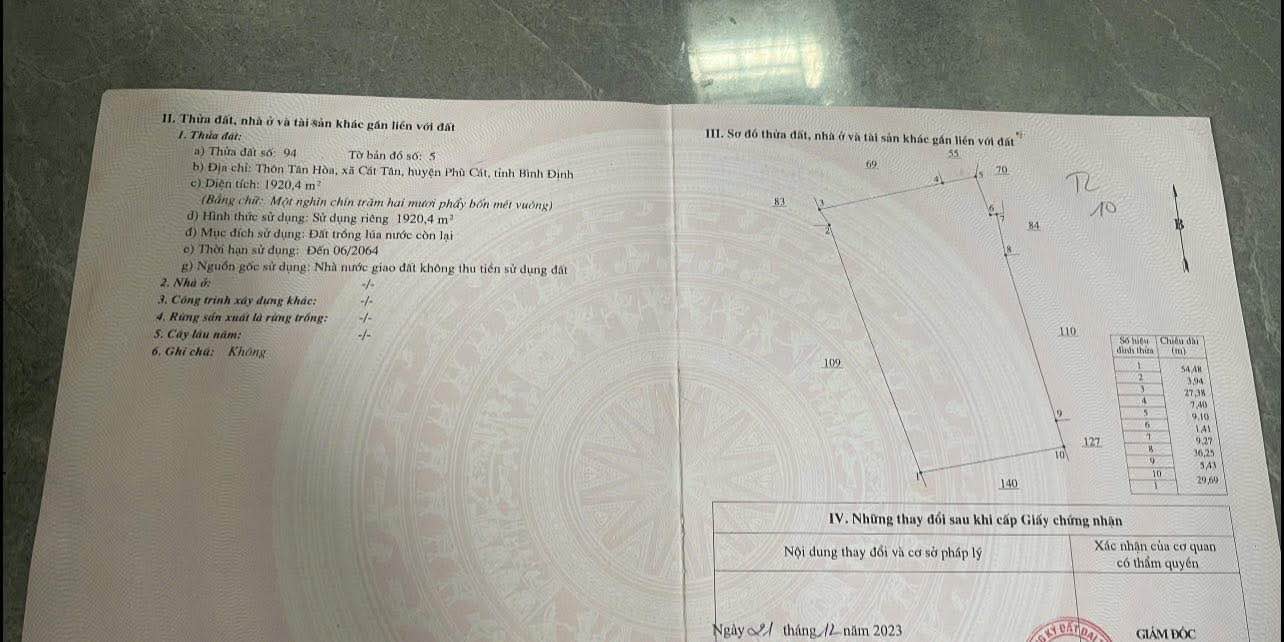 Đất trồng lúa Cát Tân Phù Cát 1920m² - Giá chỉ từ 2x triệu/sào!