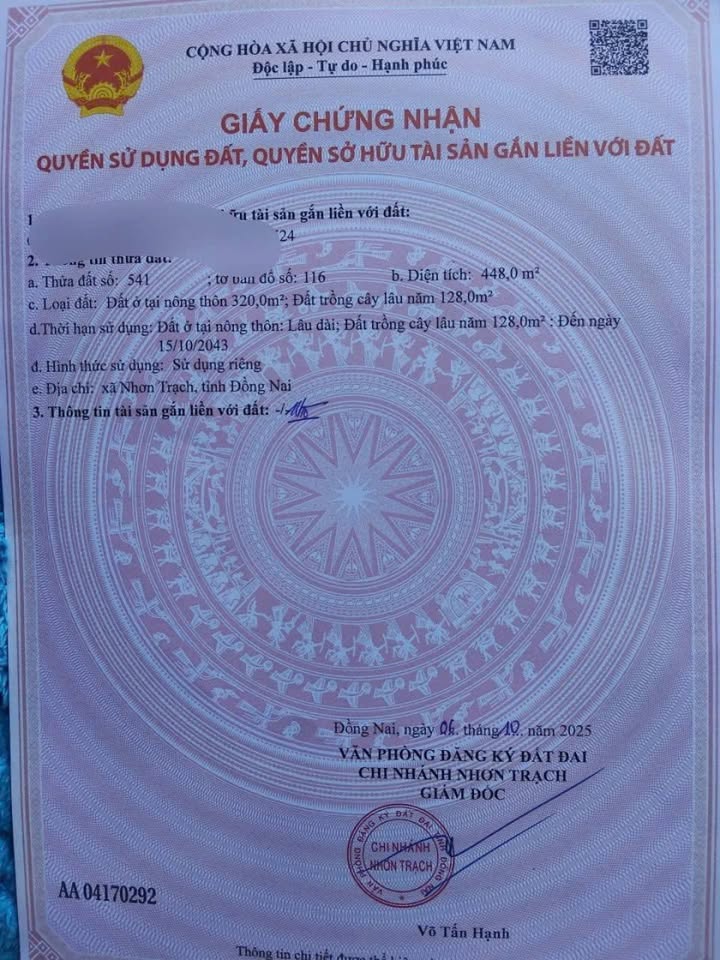 Đất nền Long Tân Nhơn Trạch 448m² giá rẻ - Cơ hội đầu tư tuyệt vời!