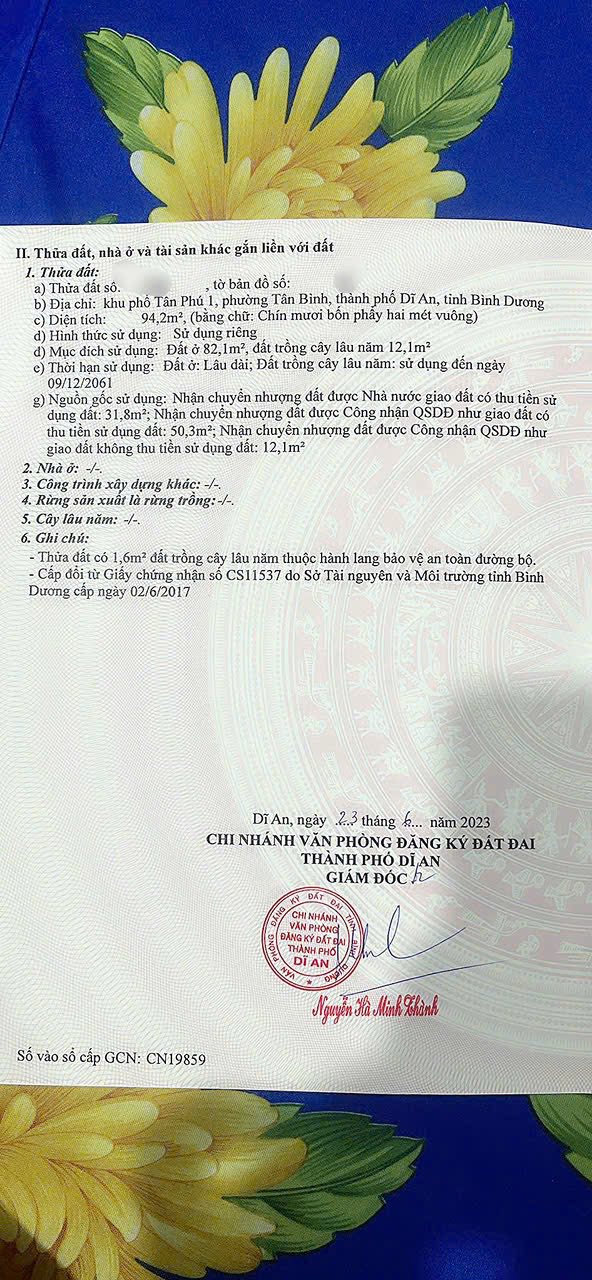Đất nền đẹp tại Tân Bình, Dĩ An 94,2m² giá 3 tỷ - Sổ đỏ chính chủ!