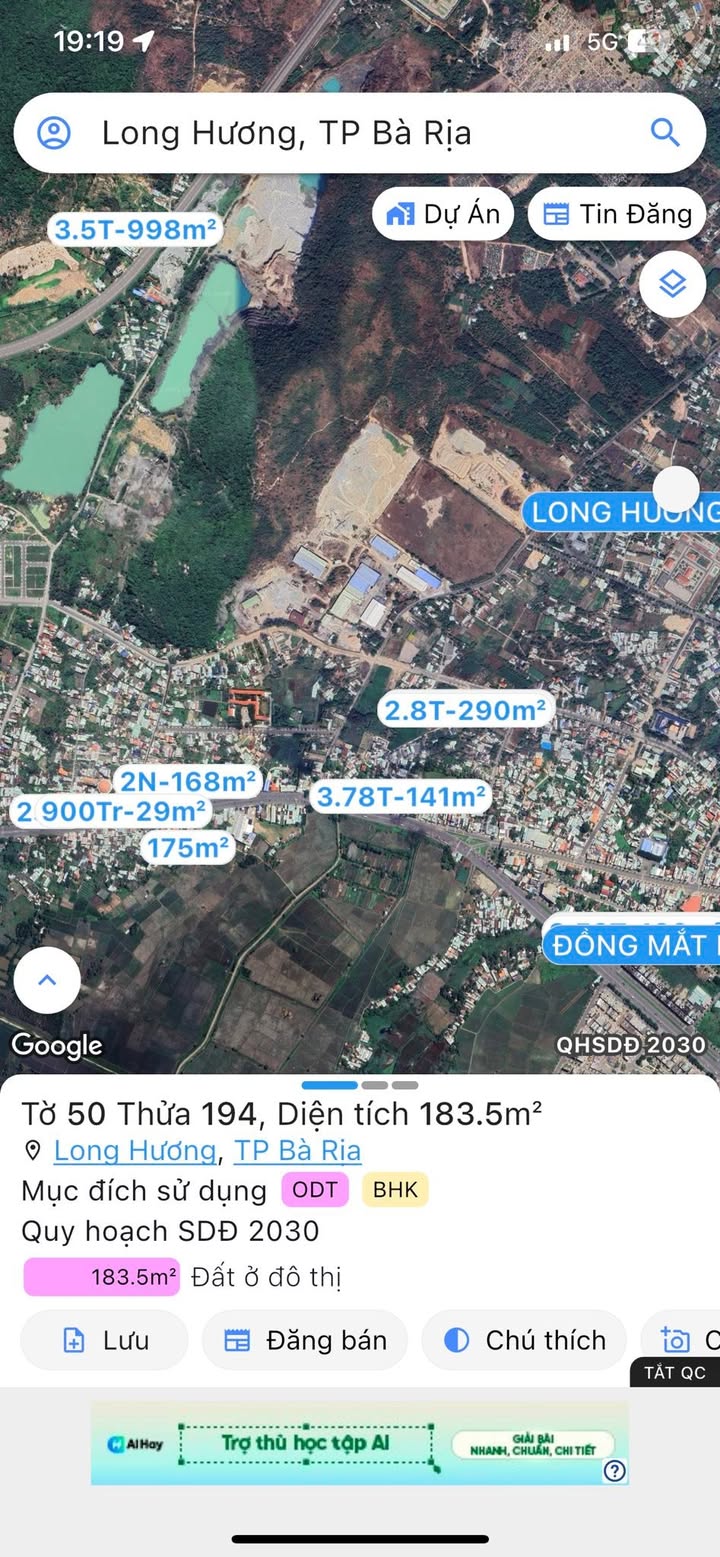 Đất nền Long Hương Bà Rịa 176m² giá 2 tỷ - Sổ đỏ chính chủ, ô tô vào tận nơi!