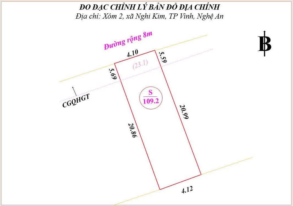 Đất nền Nghi Kim Vinh 109m² giá 2.25 tỷ - Vị trí đẹp, tiềm năng tăng giá!