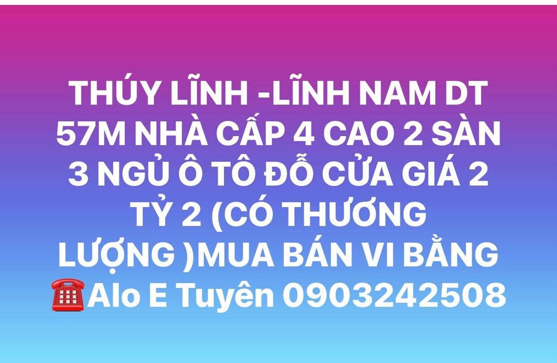 Nhà cấp 4 57m² đường Thúy Lĩnh, Lĩnh Nam giá 2.2 tỷ - Ô tô đỗ cửa!