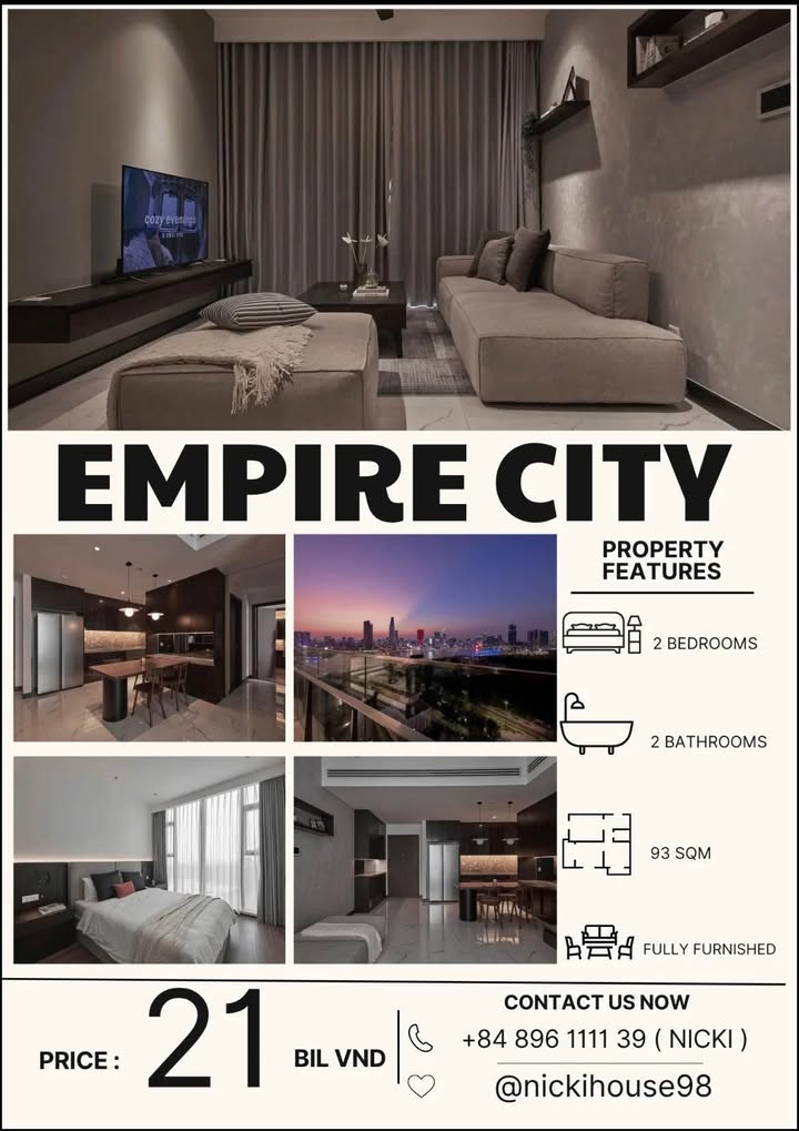 Căn hộ Empire City Thủ Thiêm 93m² giá 21 tỷ - View thoáng, hợp đồng thuê sẵn!