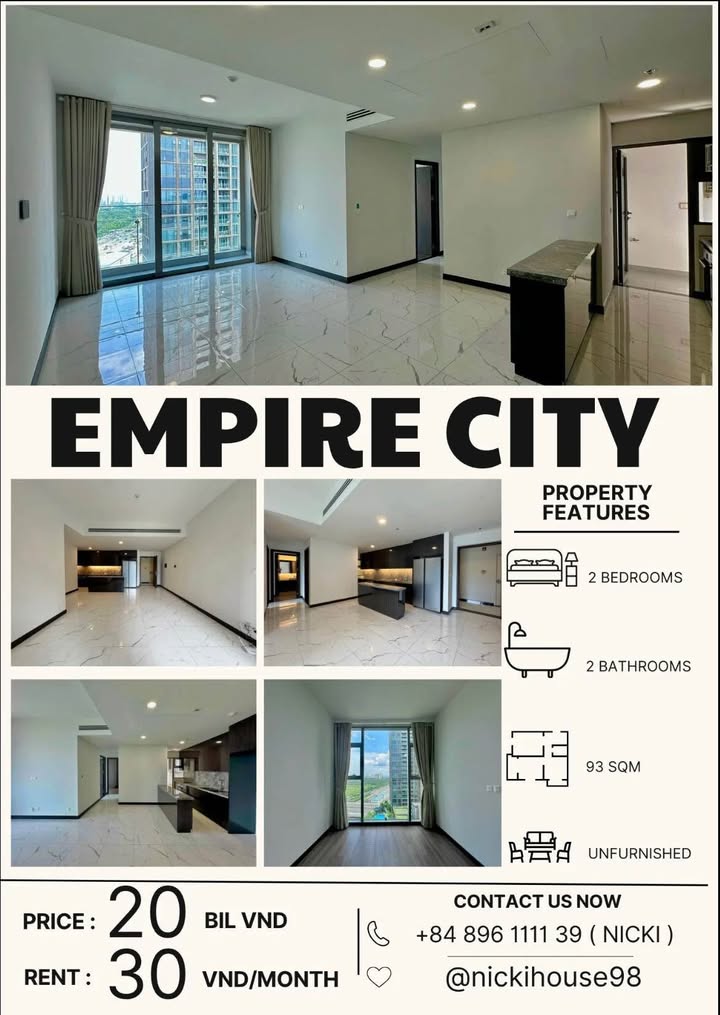 Căn hộ Empire City Thủ Thiêm 93m² giá 20 tỷ - View thoáng mát, nội thất hiện đại!