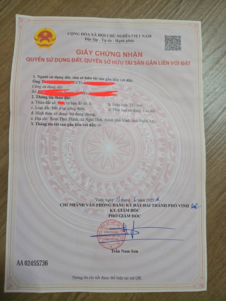 Đất thổ cư Nghi Thái, TP. Vinh 137m² giá 2 tỷ - Sổ đỏ chính chủ, xây dựng ngay!