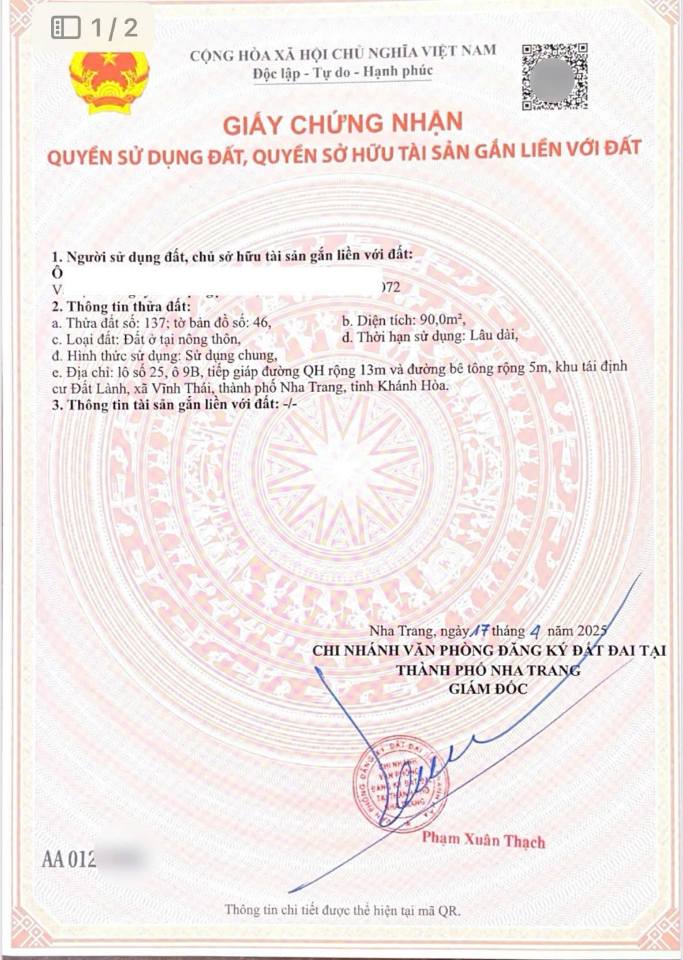 Đất nền dự án Đất Lành Nha Trang 90m² giá 4.95 tỷ - Cơ hội đầu tư vàng!