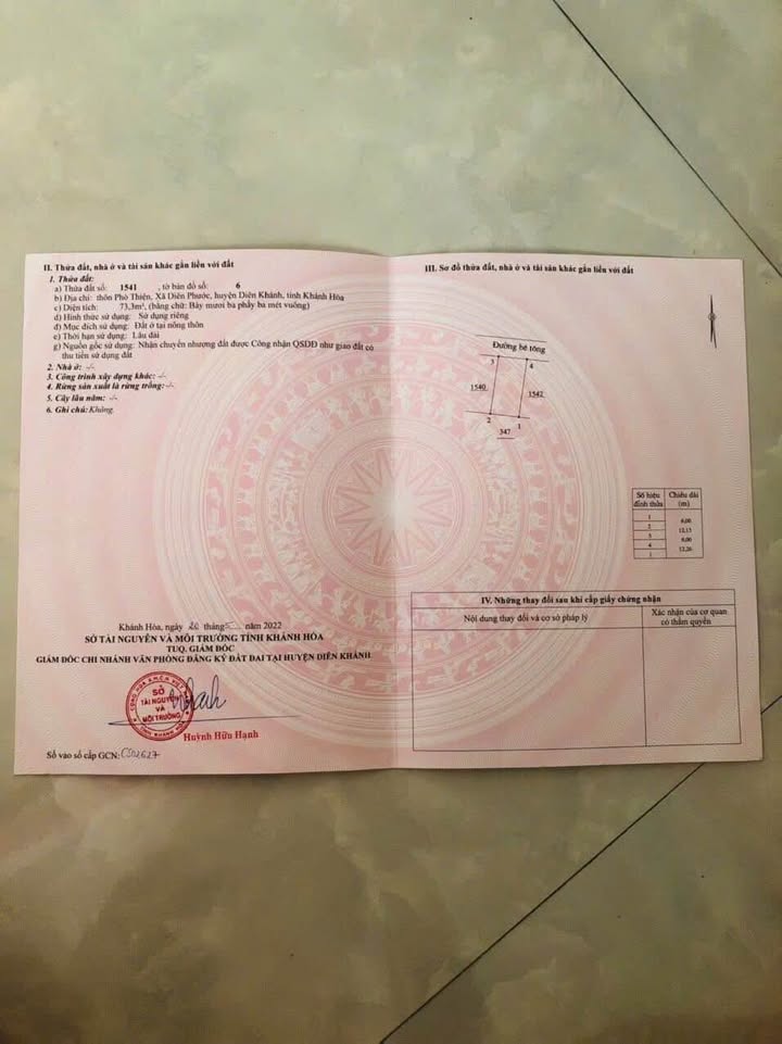 Đất thổ cư Diên Phước 73m² giá chỉ 585 triệu - Cơ hội đầu tư hấp dẫn!