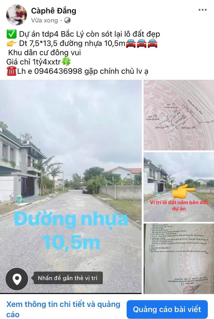 Đất nền dự án TDP4 Bắc Lý 101.25m² giá 1.4 tỷ - Cơ hội đầu tư hấp dẫn!