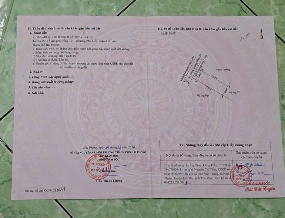 Lô đất Đồng Tử 1, Phù Liễn, Kiến An 44.7m² giá 1.1 tỷ - Hướng Tây, ô tô vào tận đất!