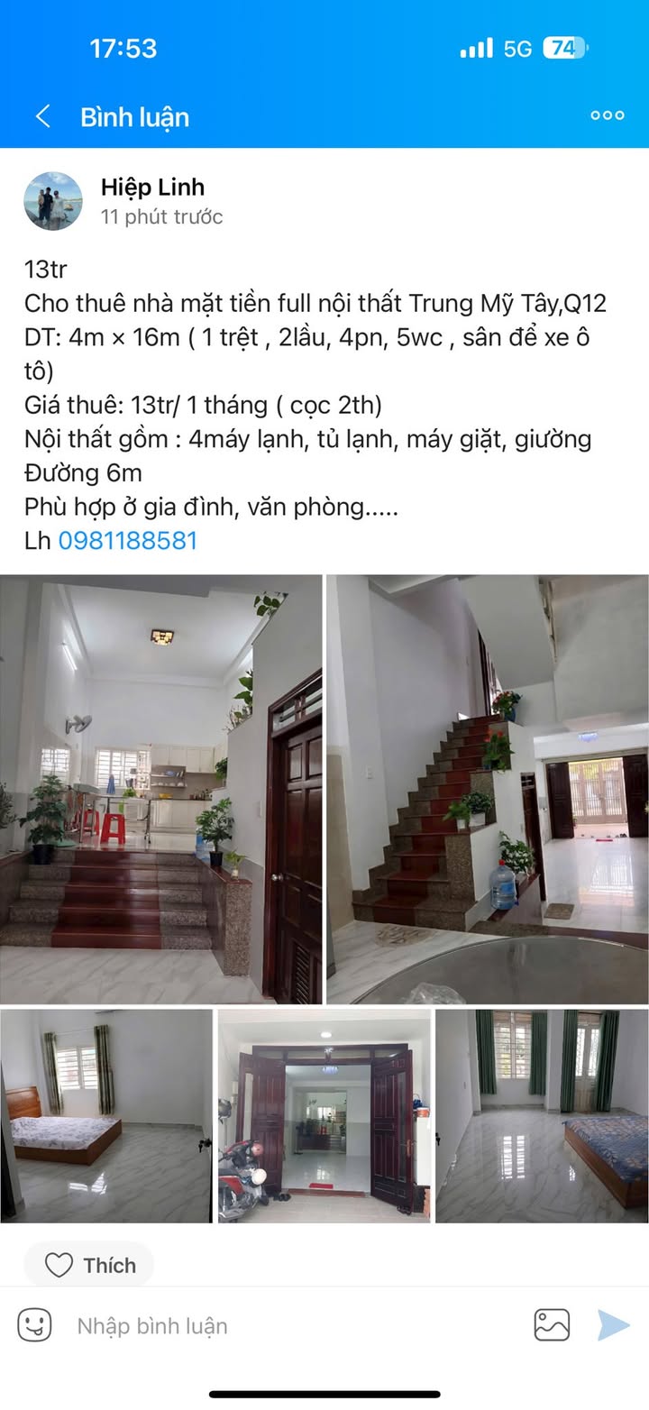 Nhà cho thuê Tân Chánh Hiệp, Q.12, 52m² giá 6,5 triệu - Nhà trống sẵn sàng ở ngay!