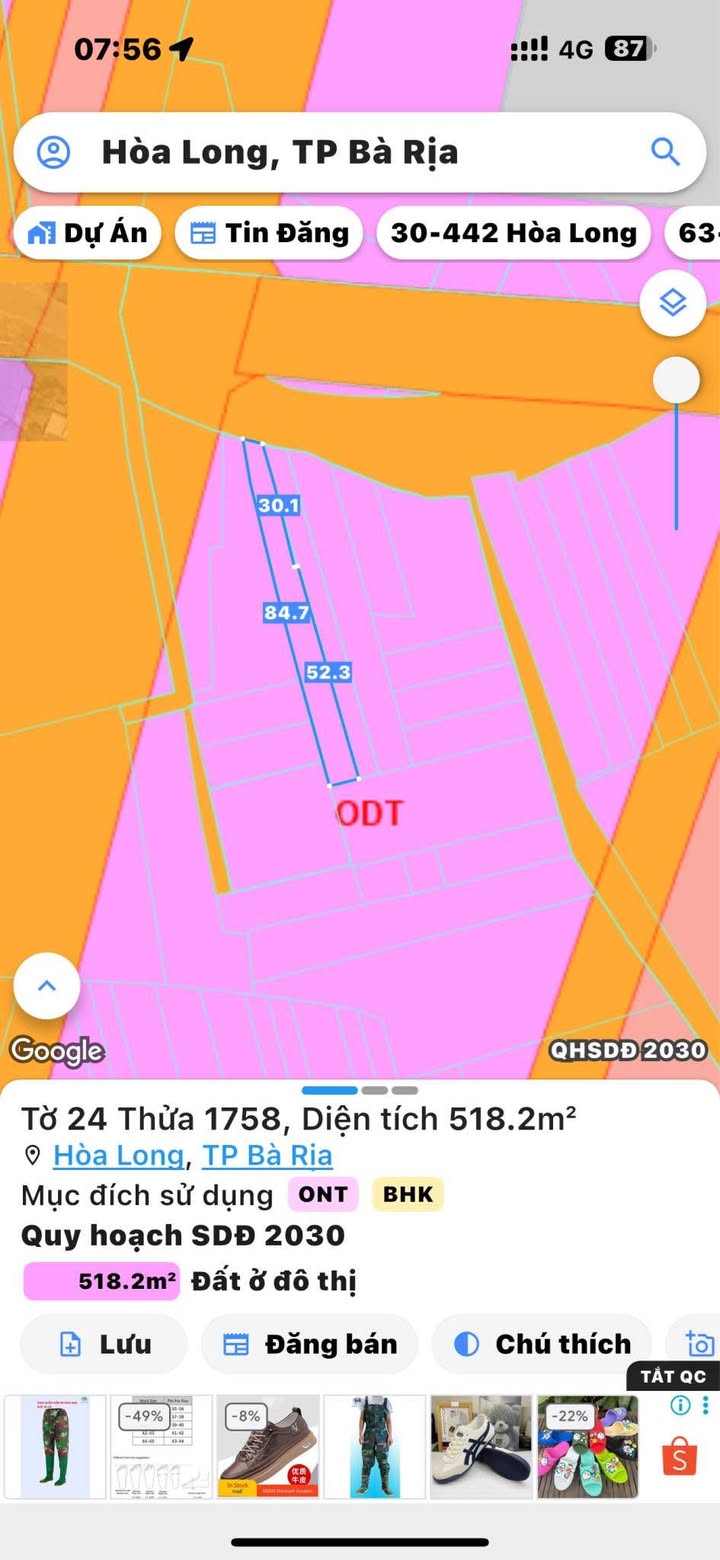 Đất thổ cư Hoà Long 384m² giá chỉ 1 tỷ - Tiềm năng đầu tư tuyệt vời!