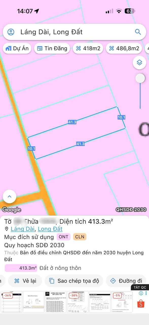 Đất nền Láng Dài 413m² giá 1.05 tỷ - Cơ hội đầu tư hấp dẫn!