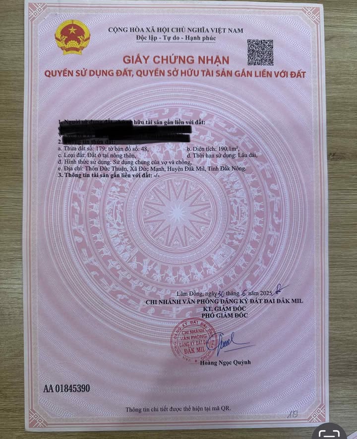 Lô đất thổ cư 190m² tại Đức Mạnh, giá chỉ 530 triệu - Cơ hội đầu tư hấp dẫn!