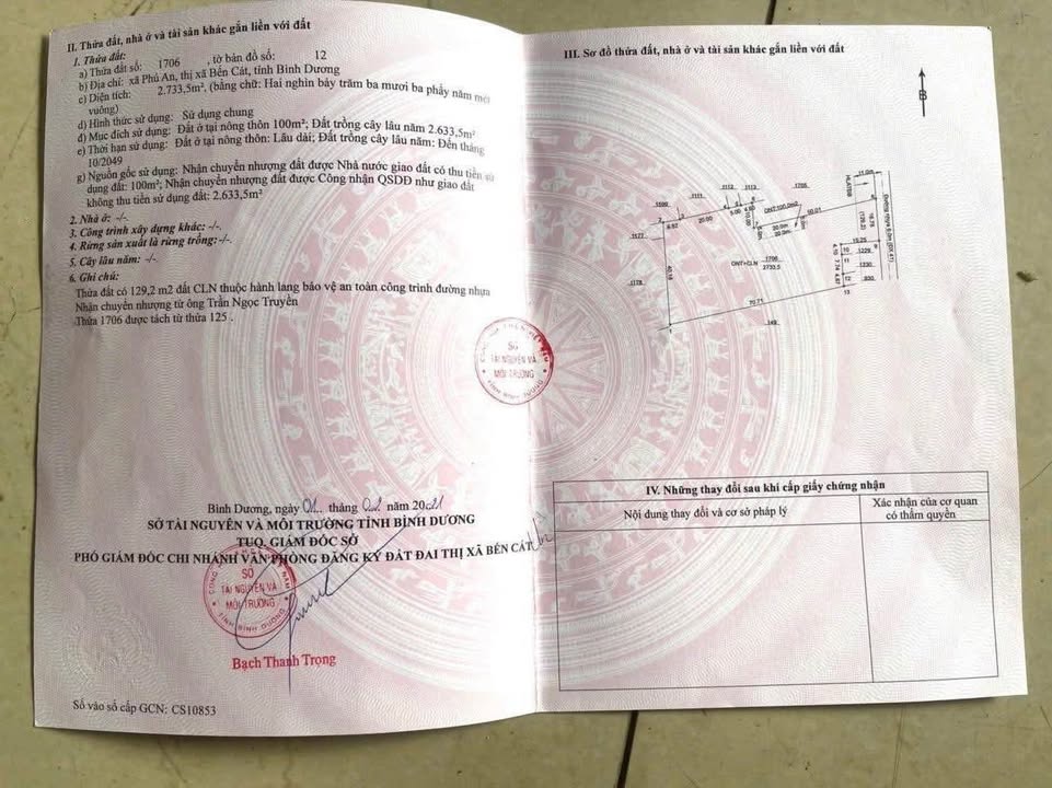 Đất thổ cư Phú An, Bến Cát 2733m² giá 11 tỷ - Cơ hội đầu tư tuyệt vời!