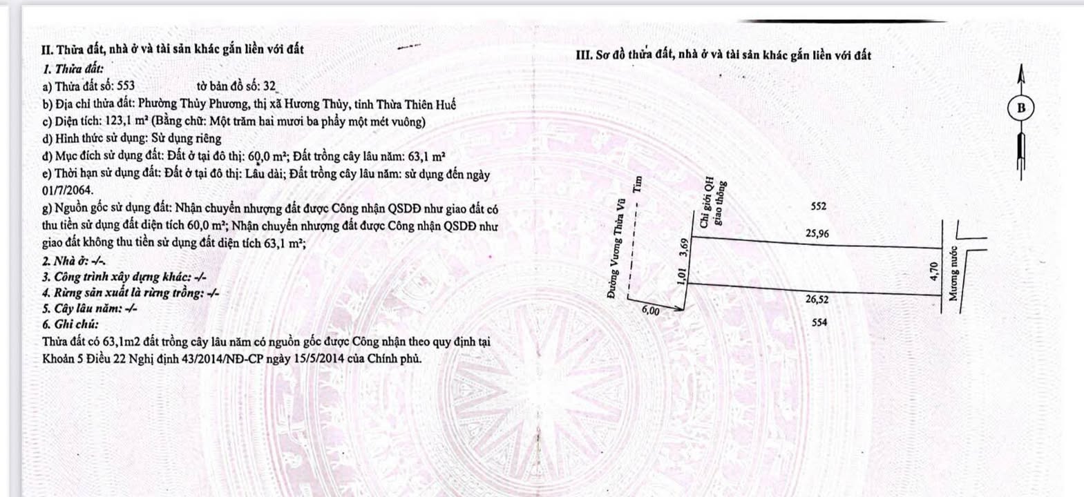 Bán gấp mặt tiền Vương Thừa Vũ, Thủy Phương 123m² chỉ 1.1 tỷ - Cơ hội đầu tư tuyệt vời!