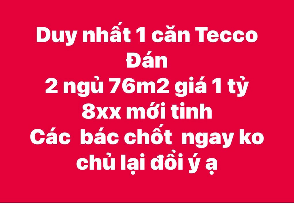 Căn hộ Tecco Đán 76m² giá 1.8 tỷ - Mới tinh, chốt nhanh kẻo lỡ!