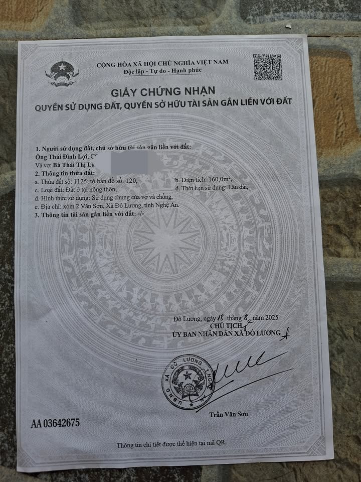 Đất nền Xóm 2, xã Văn Sơn, Đô Lương 160m² giá chỉ 3.85 tỷ - Đầu tư sinh lời ngay!