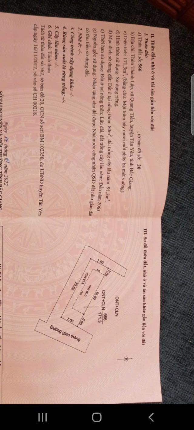 Đất nền Quang Tiến, Tân Yên 171m² giá chỉ vài trăm triệu - Sổ đỏ chính chủ!