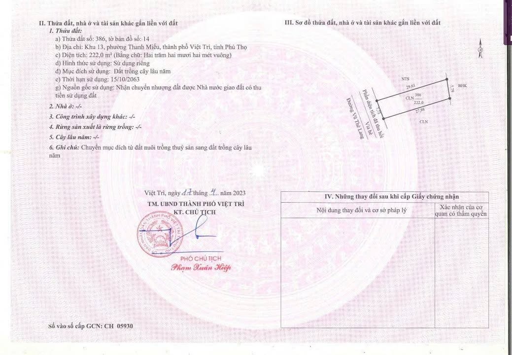 Đất trồng cây lâu năm khu 13, phường Thanh Miếu, Việt Trì - Chuyển đổi mục đích sử dụng dễ dàng!